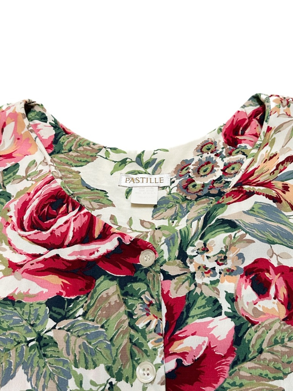90s Victorian Floral Rose Print Romantic Button Up Short Sleeve Midi Dress